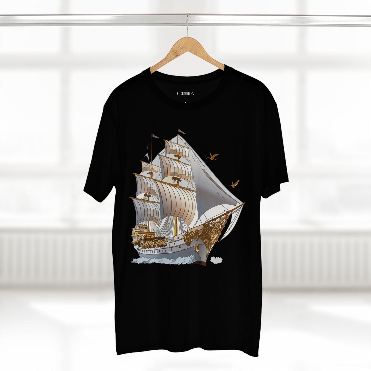 Ship Graphic Unisex 100 Cotton T-Shirt with Gold Frigate Art Design 16
