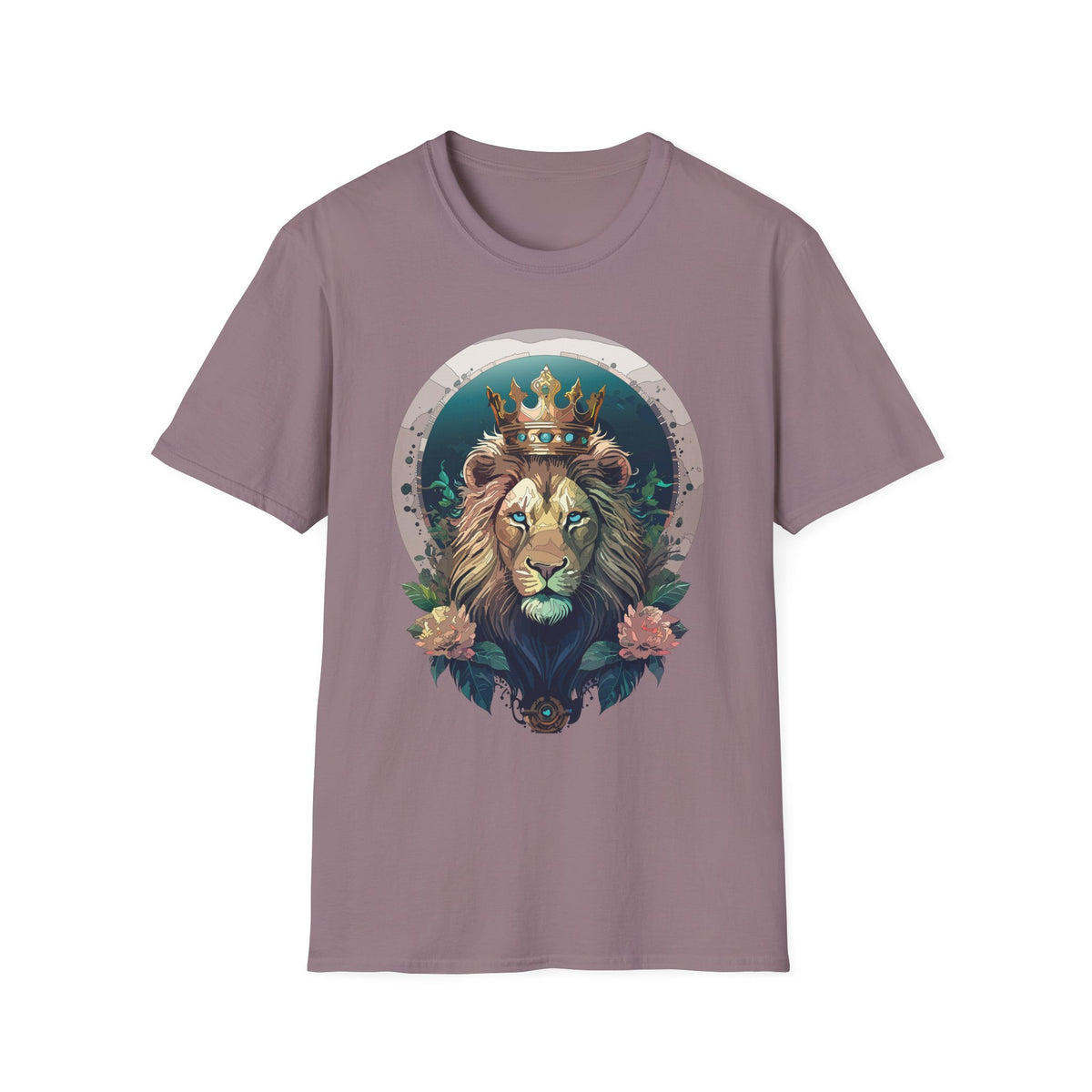 Crowned Lion Portrait T-Shirt | Regal King Lion Graphic Tee - Unisex 100 Cotton Gildan 64000