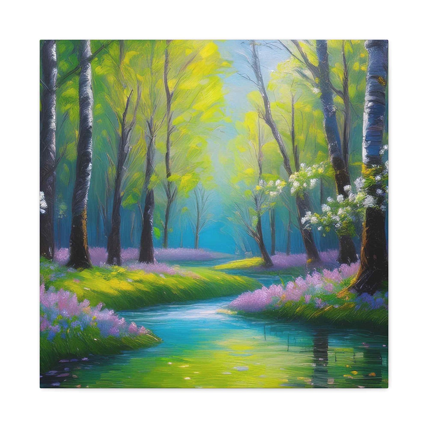 Spring Forest Print Canvas, Oil Paint Print 20x20, 24x24, 30x30, 32x32, 36x36 Art Design Print Pine-Wood Inner Frame MC-96