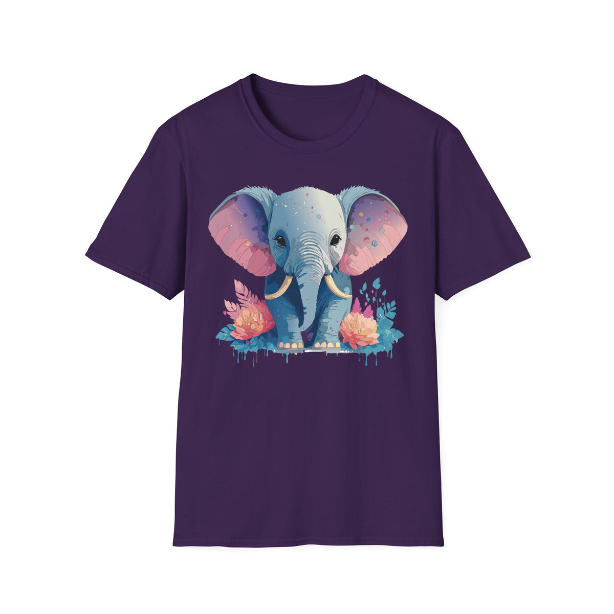 Colorful Baby Elephant Illustration T-Shirt | Cute Watercolor Animal Tee