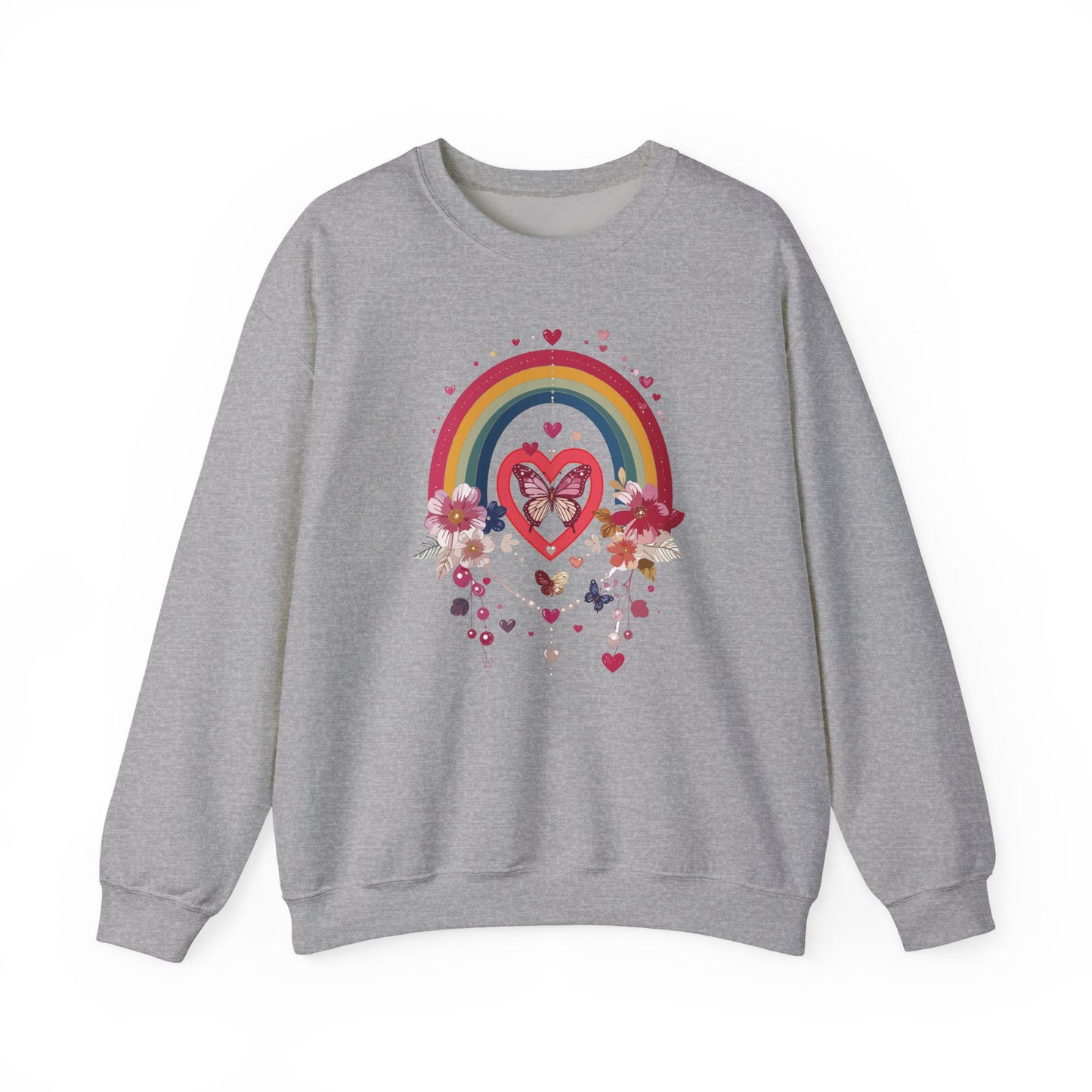Rainbow Heart Sweatshirt, Floral Heart Sweatshirt, Floral Love Sweatshirt, Valentine's Day Sweatshirt, Rainbow Heart Floral Sweatshirt 113