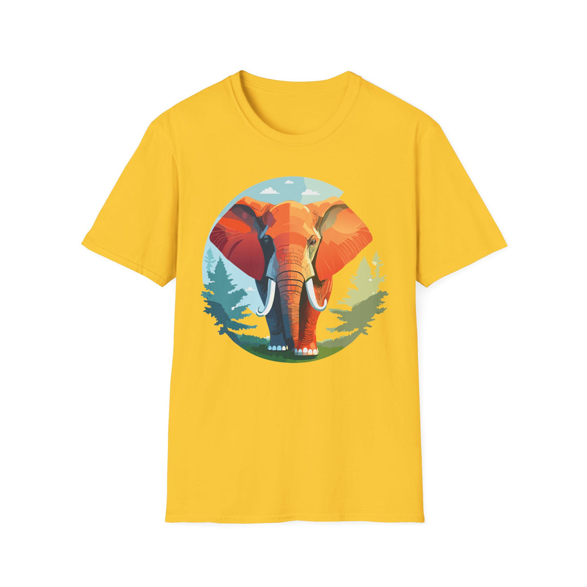 Colorful Elephant Illustration T-Shirt | Vibrant Wildlife Circle Art