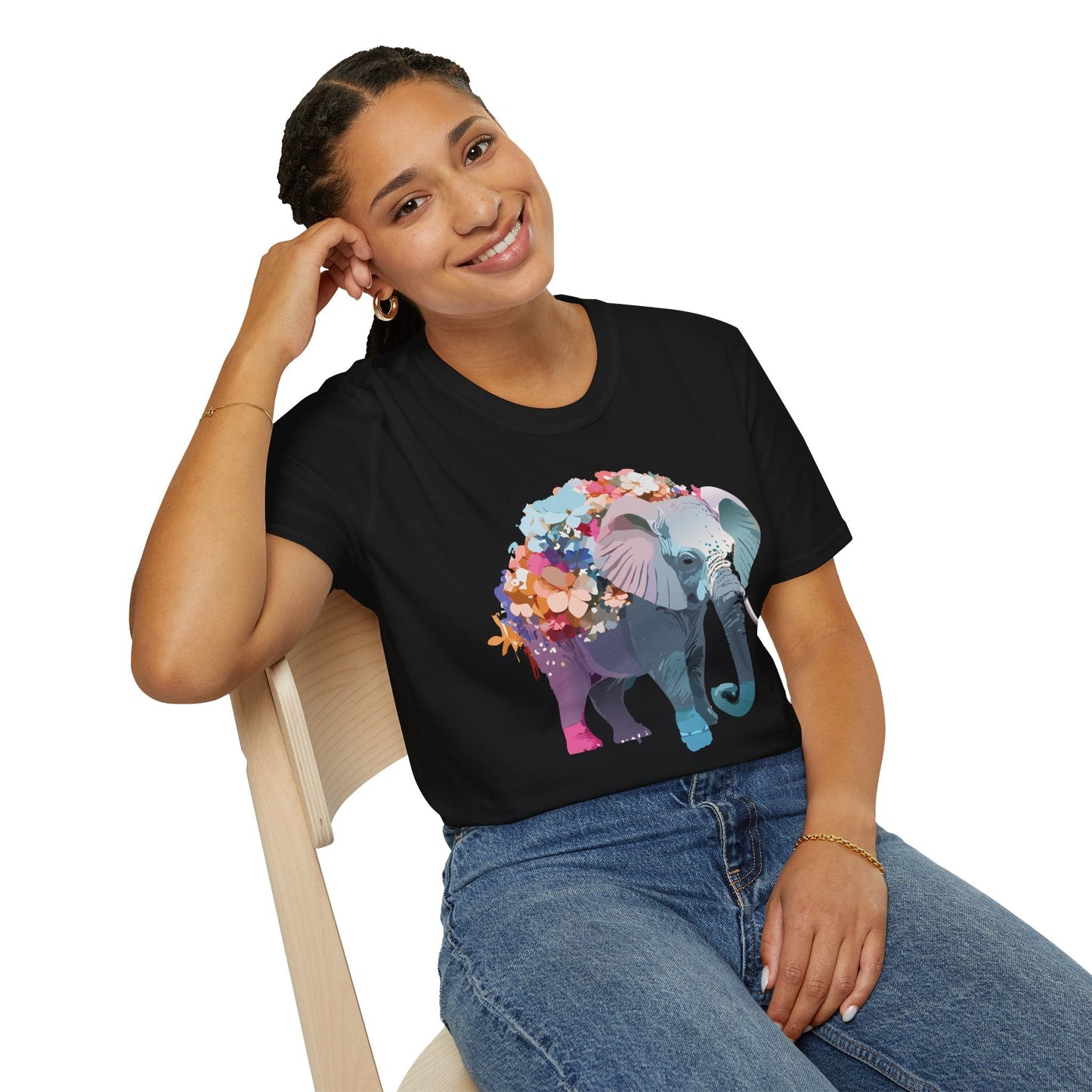 Elephant T Shirt Unisex Softstyle Tee 100 Percent Ring Spun Cotton Animal Design