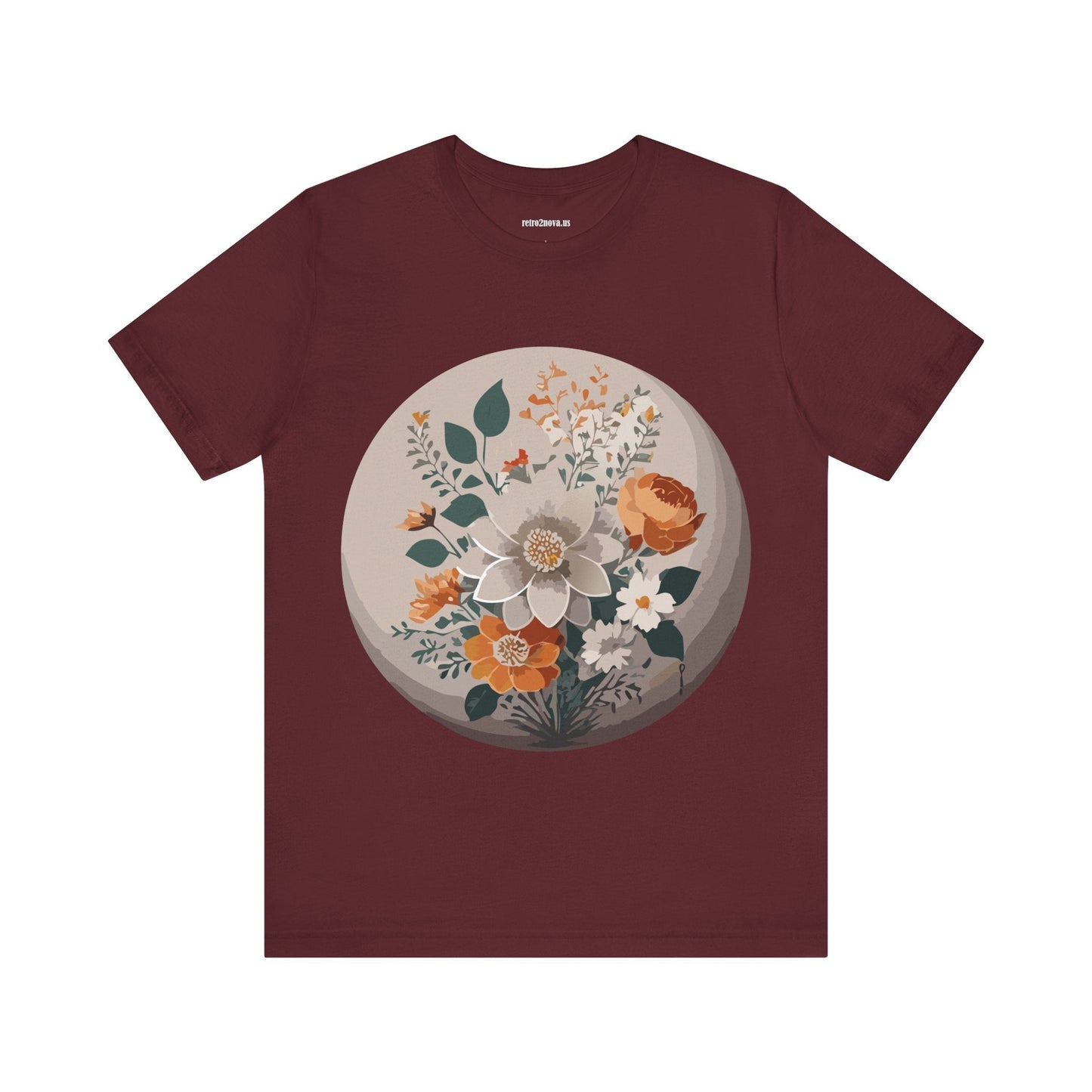 Retro2Nova Floral Shirt Unisex Short Sleeve Tee Lightweight Breathable Cotton Blend Jersey