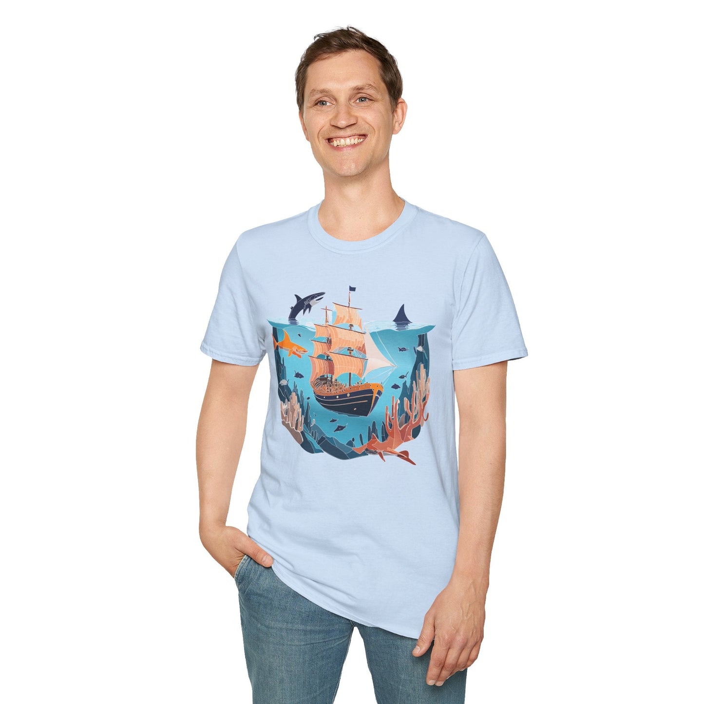 Ocean Tee Shirt Unisex Softstyle 64000 U Boat Design 100 Percent Ring Spun Cotton Tee