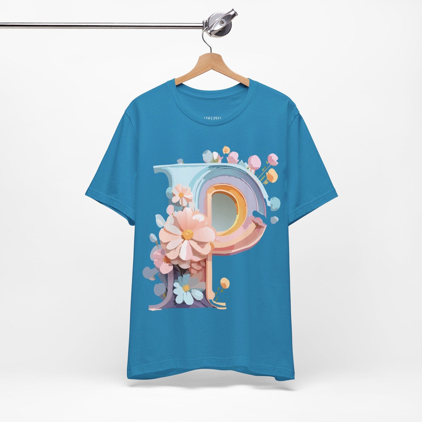 Letter P Shirt Graphic Tee Unisex Short Sleeve Vintage Inspired Art From Adelpha