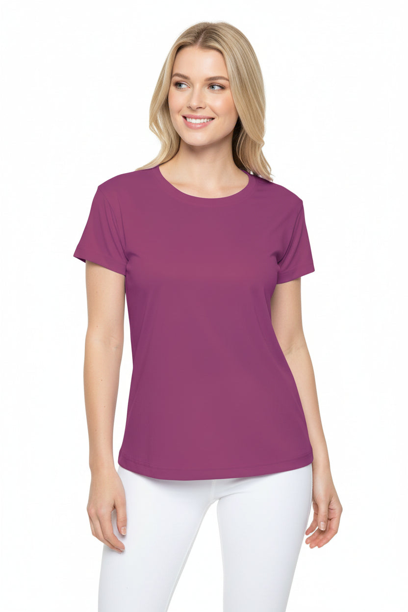 Berry Blush Women's Sports Jersey Short Sleeves 100% Poly Solid Berry Pink Color Print Athletic Tee