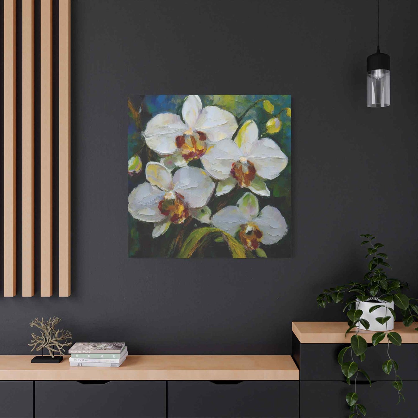 White Orchids Print Canvas, Floral Oil Paint Print 20x20, 24x24, 30x30, 32x32, 36x36 Art Design Pine-Wood Inner Frame MC-136