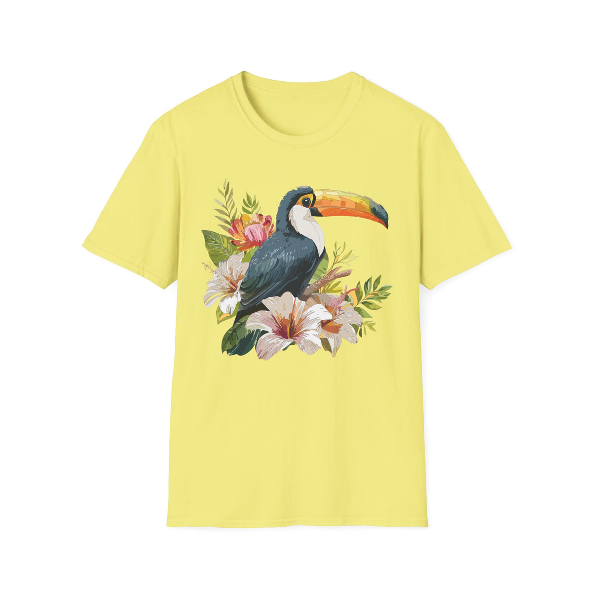 Toucan Floral Illustration T-Shirt | Tropical Bird Art Tee