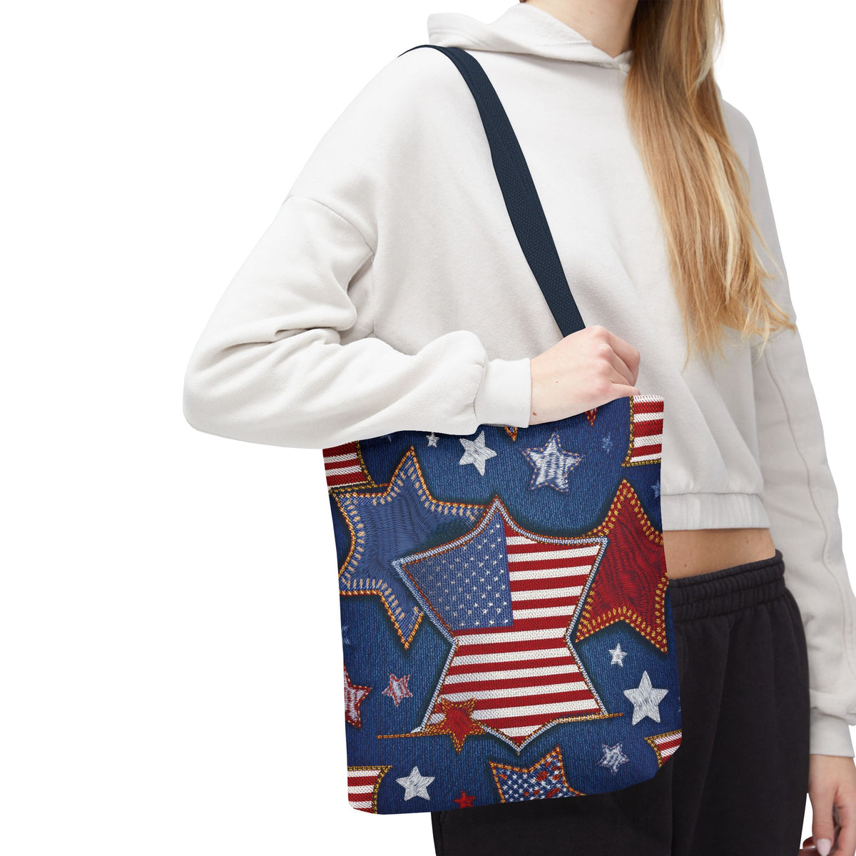 4th of July Graphic Denim Fabric Imitation Print Unisex Canvas Bag Poly Spun 3 Sizes Tote Bag 200-5