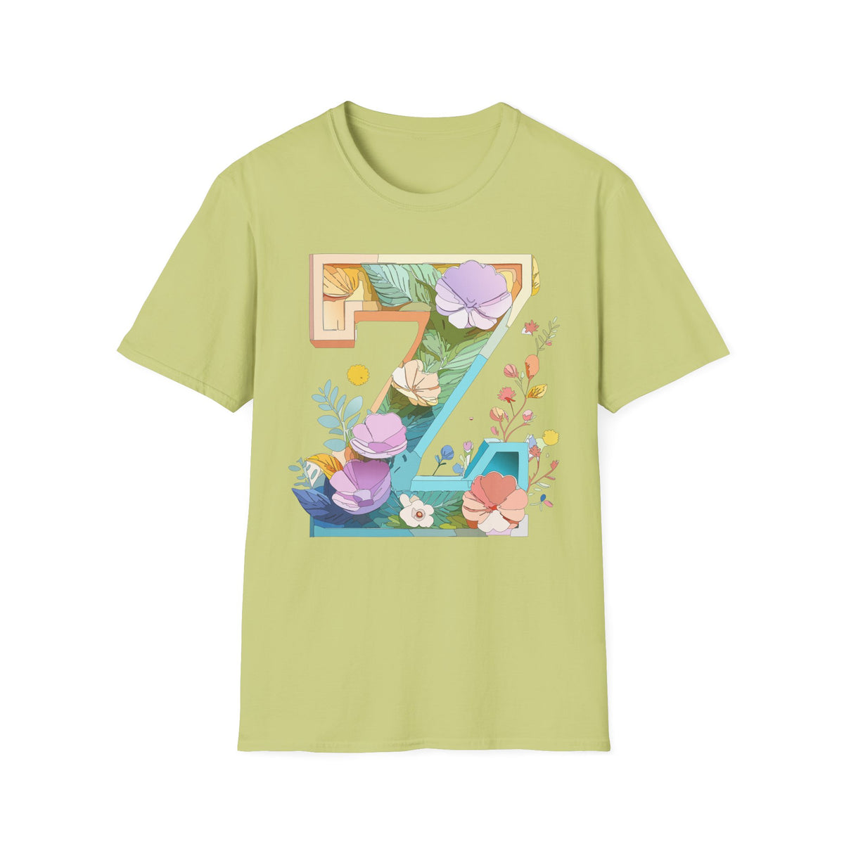 Floral Number 7 T-Shirt | Botanical Letter 7, Flower Initial Tee