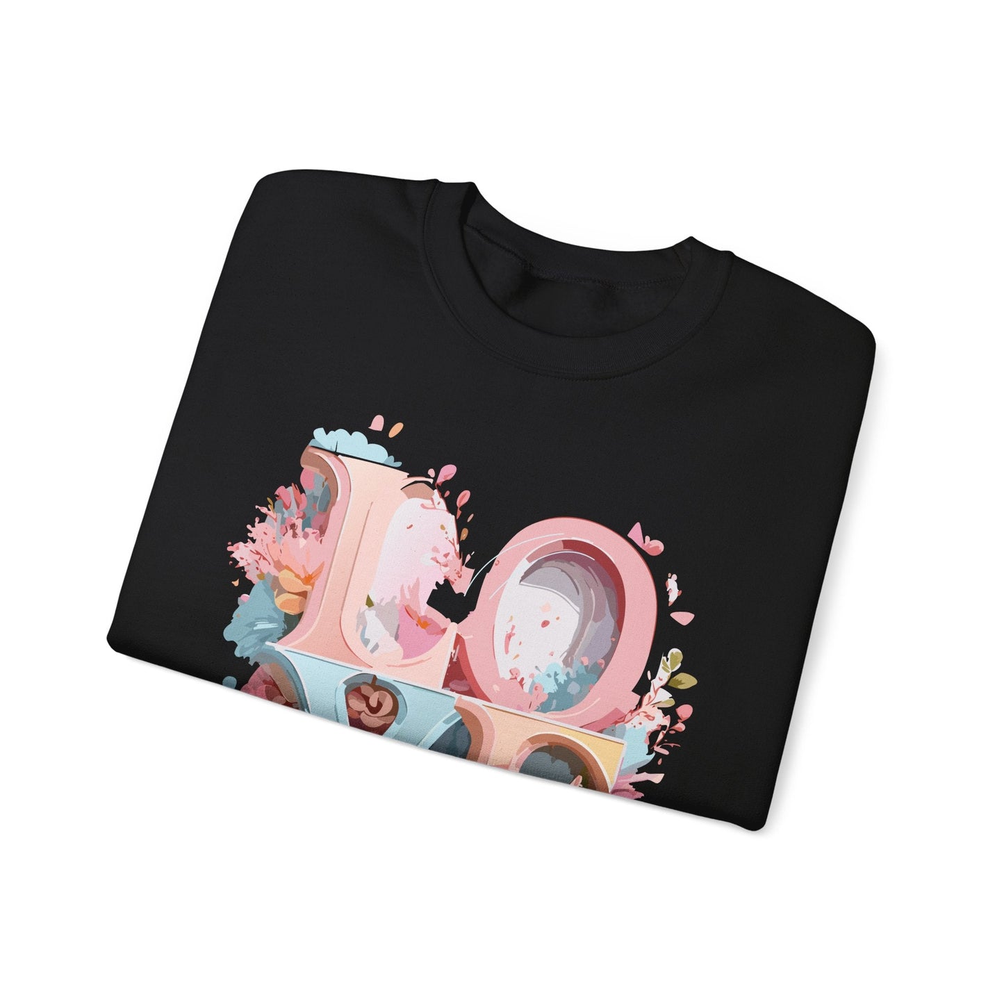 Floral Love Sweatshirt Unisex Crewneck Valentine Day Gift Gildan 18000 Fifty Fifty Cotton Blend