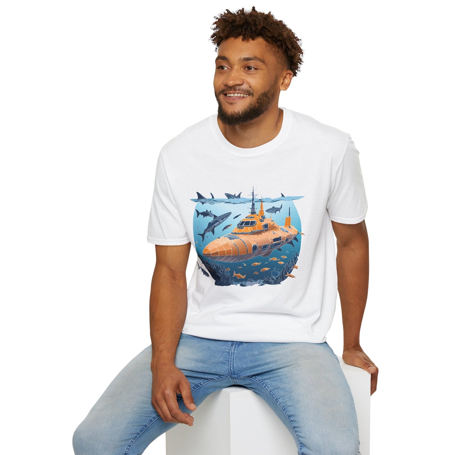 Ocean Graphic Tee Shirt Unisex Softstyle 64000 Gildan Lightweight Breathable Ocean Design U Boat