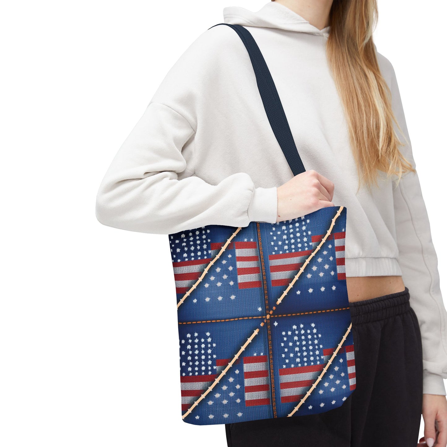 4th of July Graphic Denim Fabric Imitation Print Unisex Canvas Bag Poly Spun 3 Sizes Tote Bag 200-19