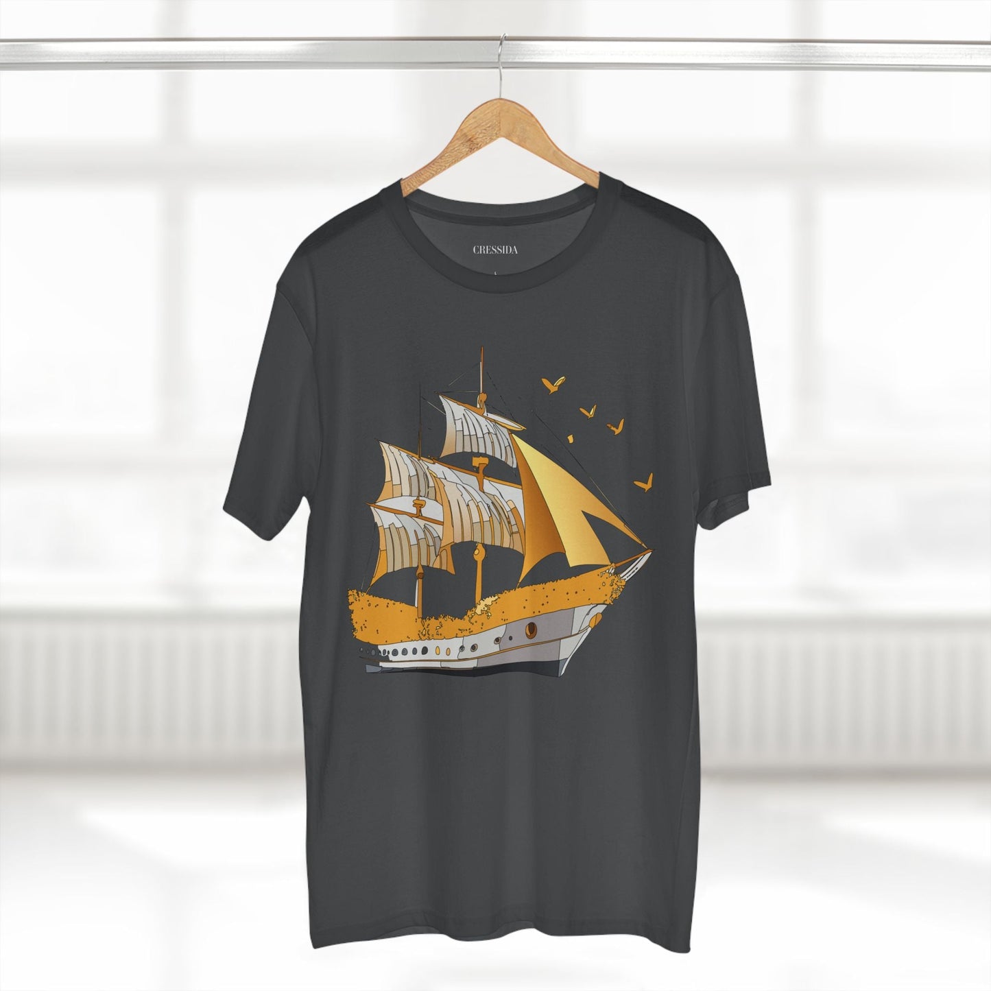 Ship Graphic Unisex 100 Cotton T-Shirt with Gold Frigate Art Design 20