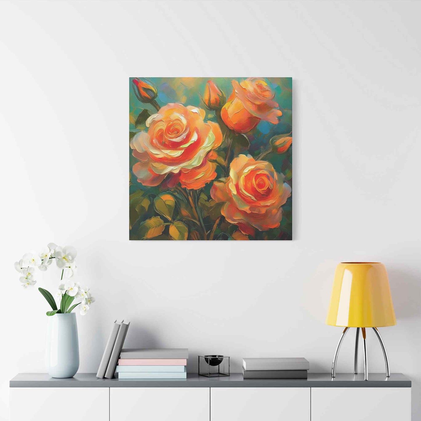 Orange Roses Print Canvas, Roses Oil Paint Print 20x20, 24x24, 30x30, 32x32, 36x36, Floral Art Design Print Non-Frame MC-16