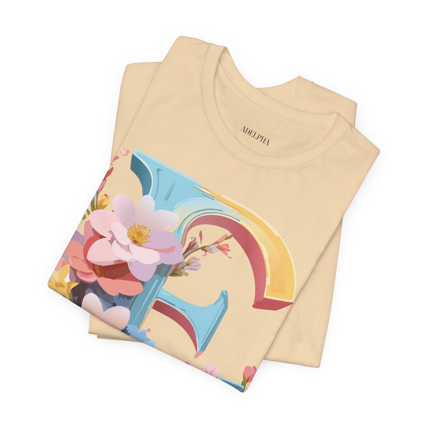 Letter E Shirt Unisex Graphic Tee Short Sleeve Vintage Inspired Art Design Adelpha