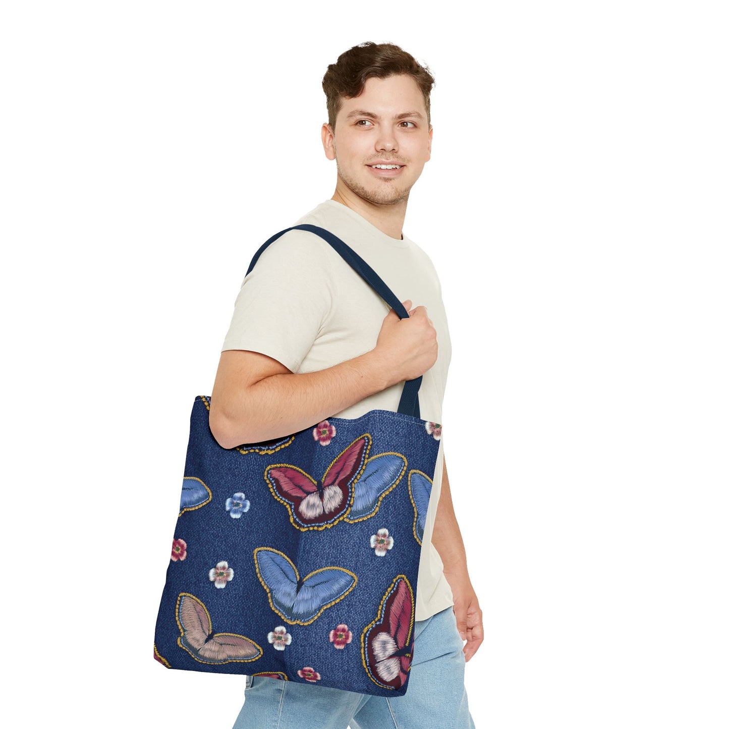 Denim Fabric Imitation Print Unisex Canvas Bag Poly Spun 3 Sizes Tote Bag 180
