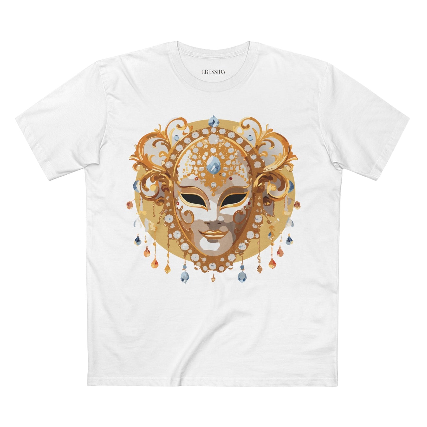 Carnival Mask Graphic T-Shirt Unisex 100 Cotton With Antique Gold Art Design Tee 14