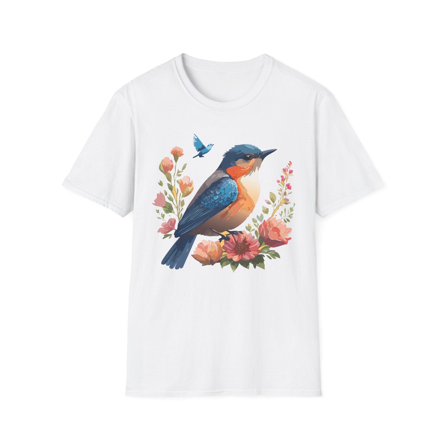 Unisex Floral Bird T Shirt Softstyle 64000 Gildan Ring Spun Cotton Tee Relaxed Fit