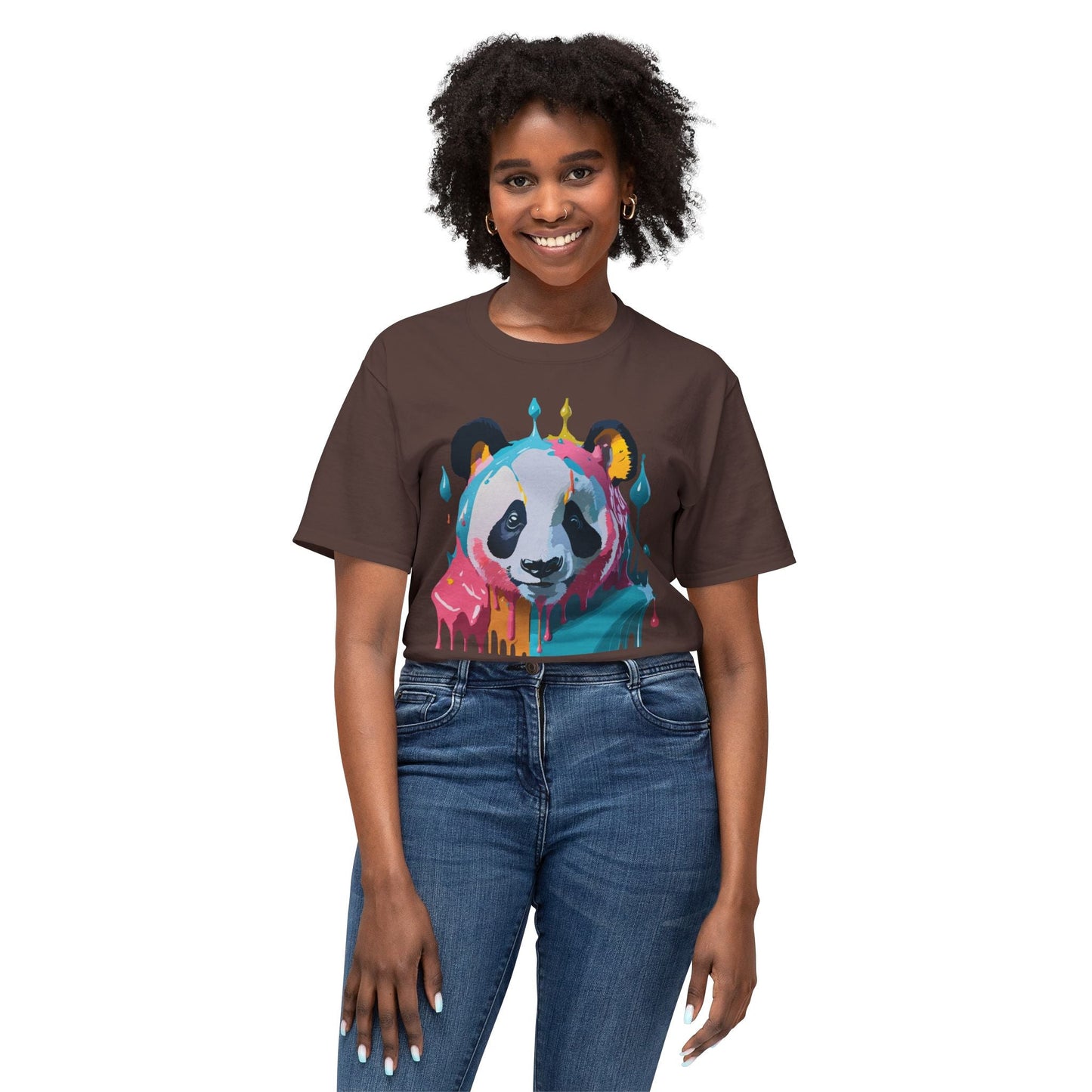 Unisex Panda Art T Shirt With Floral Design Print In HD Cotton 100 Percent USA Made