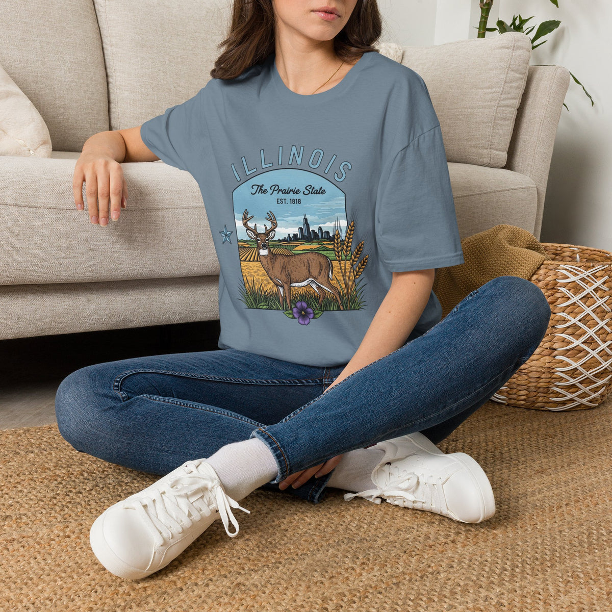 Illinois Deer T-Shirt — The Prairie State Wildlife Travel Tourist Graphic Tee Unisex 100 Cotton Gildan T-Shirt