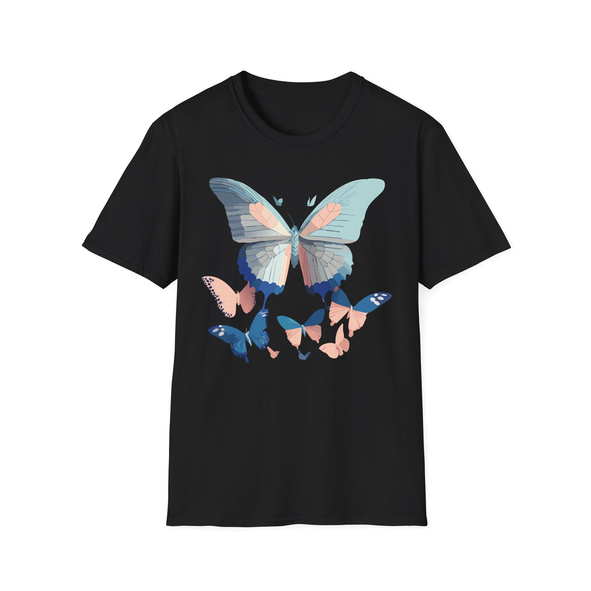 Butterfly Trio T‑Shirt — Pastel Blue & Peach Butterfly Graphic Design Unisex 100 Cotton Gildan T-Shirt