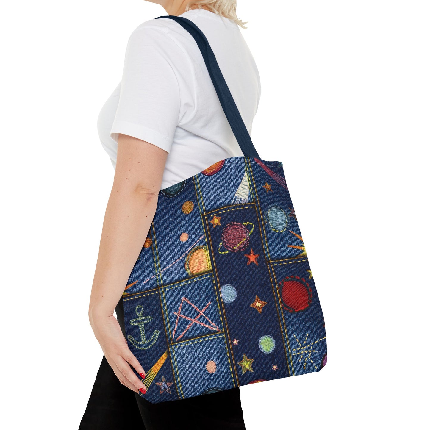 Denim Fabric Imitation Print Unisex Canvas Bag Poly Spun 3 Sizes Tote Bag 183-2