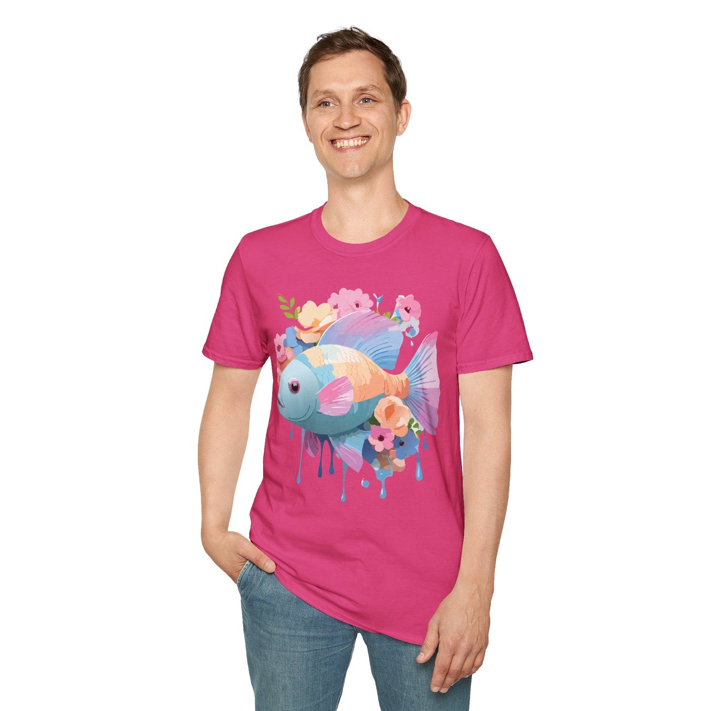 Fish Art Design Graphic Tee Unisex Short Sleeve T Shirt With Fish Artwork Premium Cotton