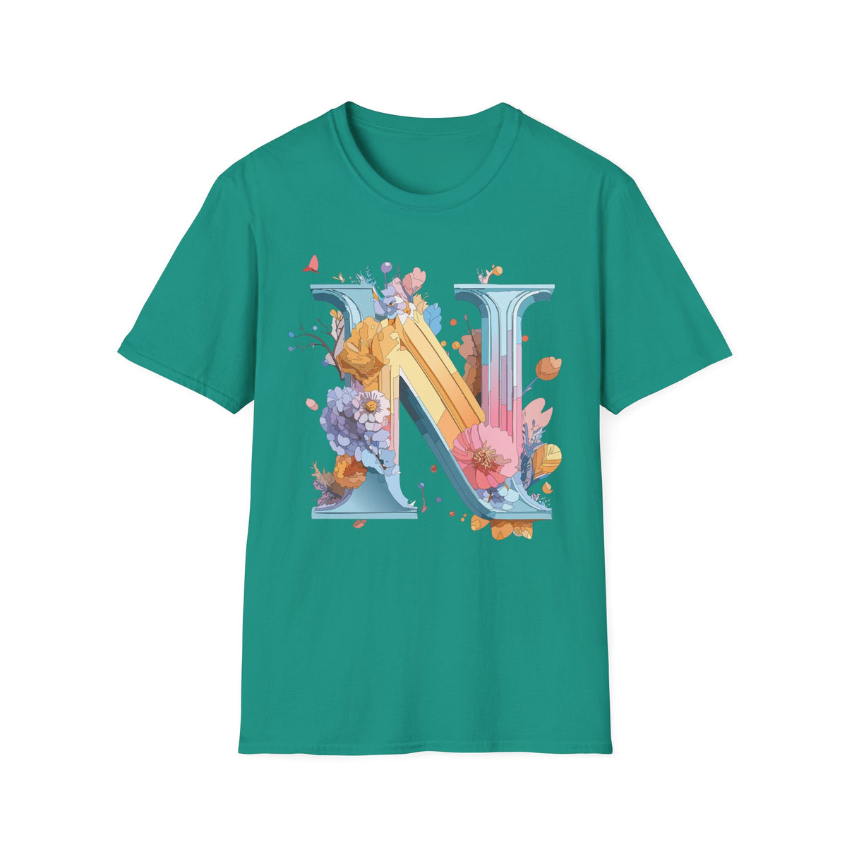 Floral Letter N T-Shirt | Monogram Initial N Tee