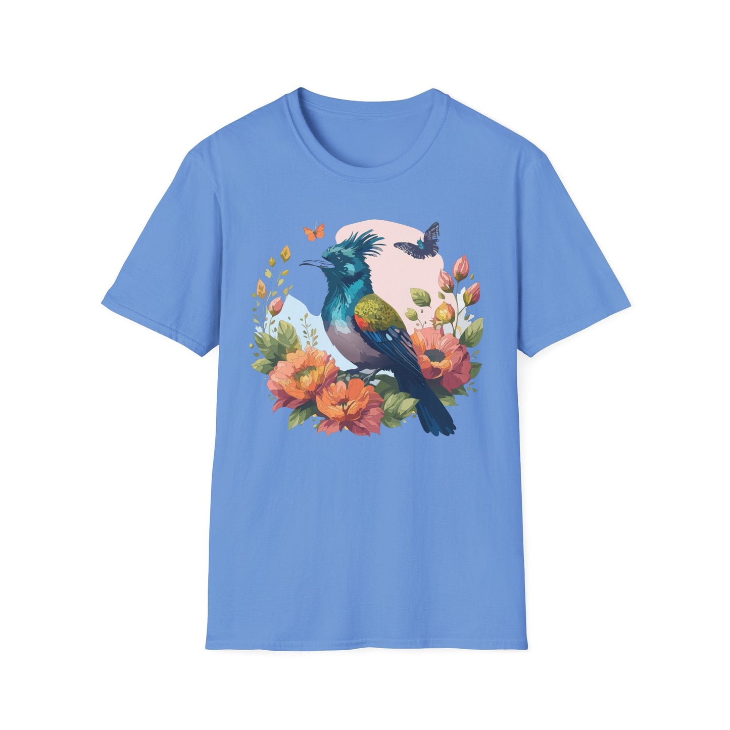 Floral Bird T Shirt Unisex Tee 100 Percent Ring Spun Cotton Softstyle Gildan 64000 Comfort Fit
