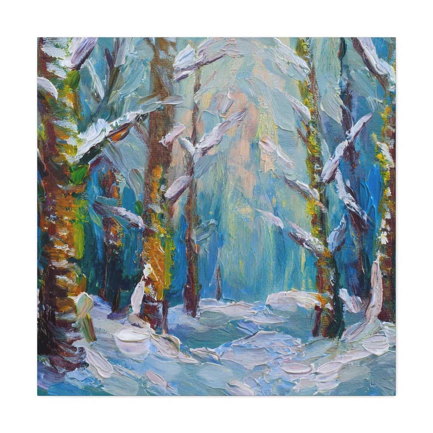 Snow Forest Print Canvas, Oil Paint Print 20x20, 24x24, 30x30, 32x32, 36x36 Art Design Print Pine-Wood Inner Frame MC-76