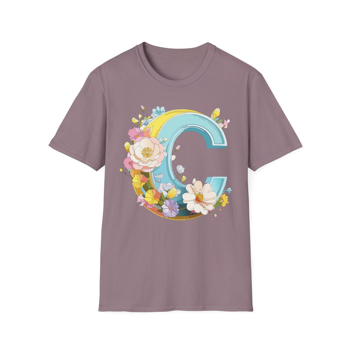 Floral Letter C T-Shirt | Vintage Botanical Initial Tee