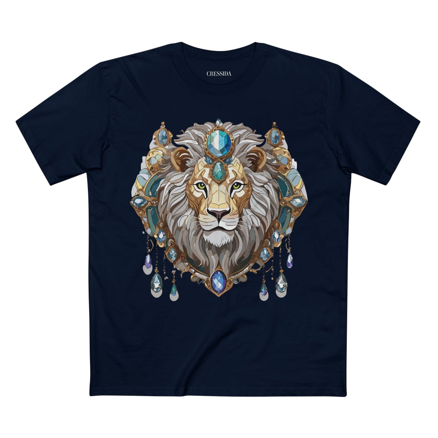 Lion Graphic Unisex 100 Cotton Tee With Unique Animal Golden Medallion Art Design 61