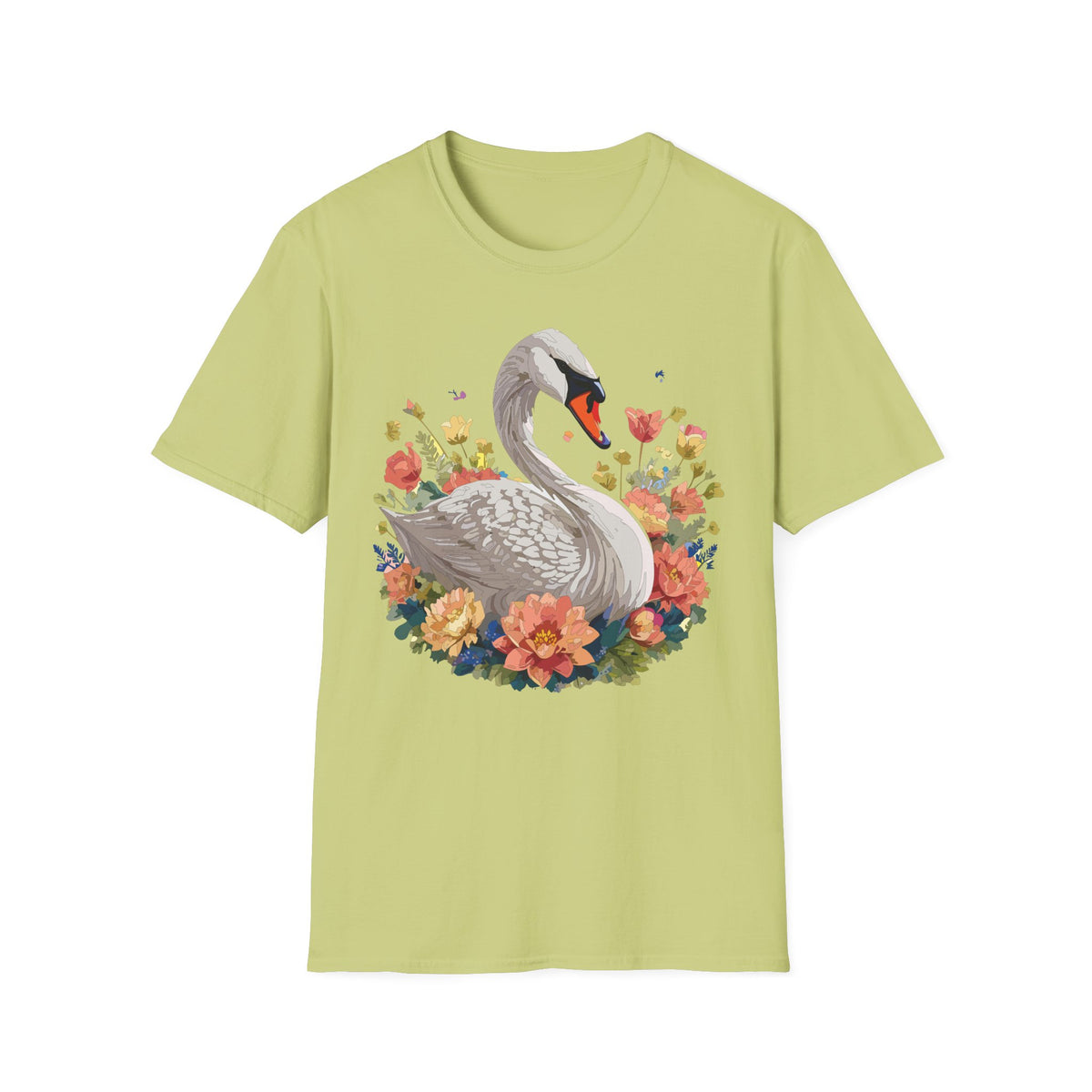 Swan with Watercolor Flowers T-Shirt | Floral Swan Illustration
