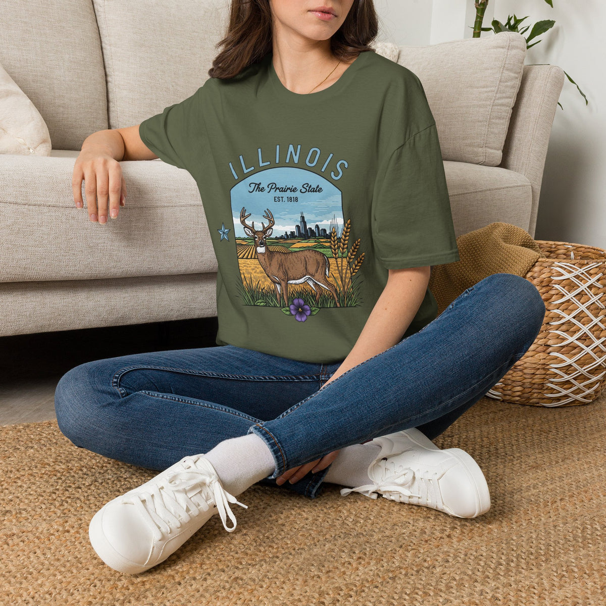 Illinois Deer T-Shirt — The Prairie State Wildlife Travel Tourist Graphic Tee Unisex 100 Cotton Gildan T-Shirt