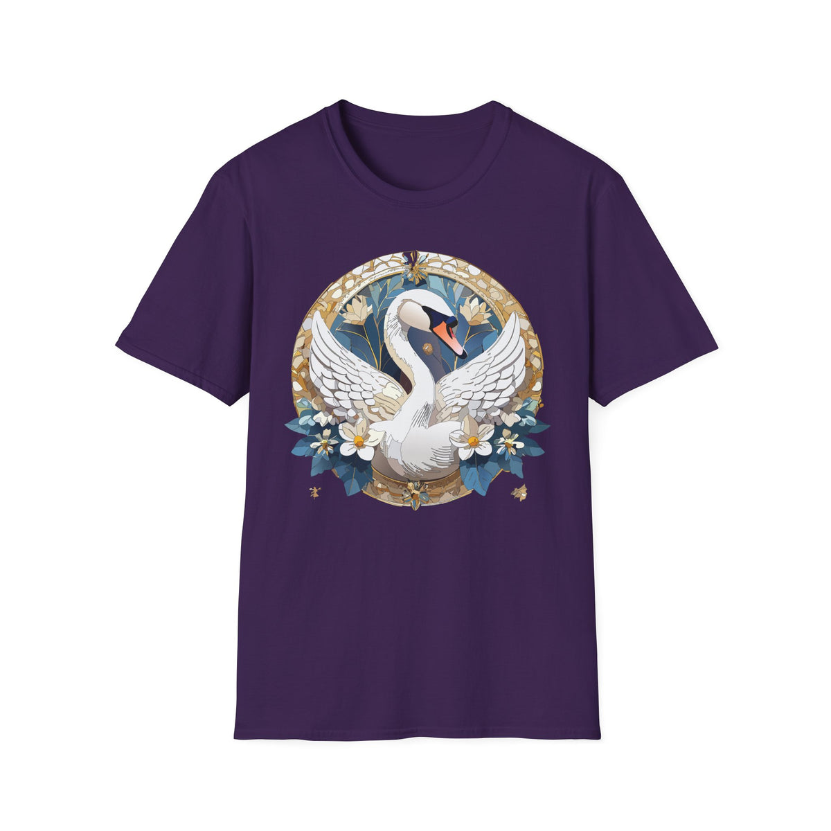 Art Nouveau Swan Illustration T-Shirt | Floral Circle Design