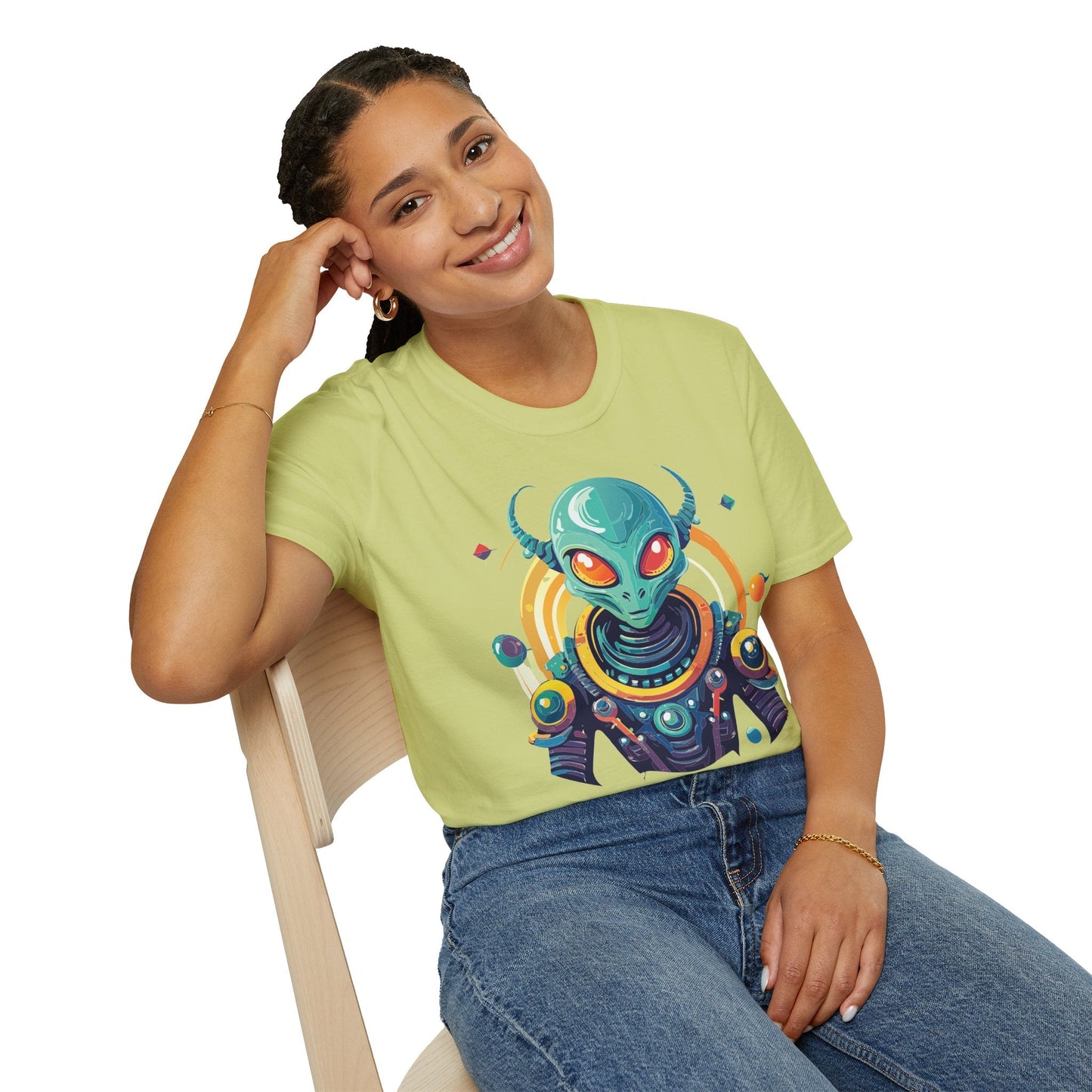 Alien Cosmos T Shirt Unisex Softstyle Cotton Tee With Alien Art Design Premium Comfort