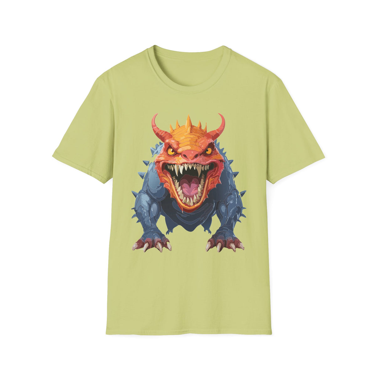 Dragon Monster T-Shirt — Fierce Orange & Blue Fantasy Creature Cartoon Graphic Tee Unisex 100 Cotton Gildan T-Shirt