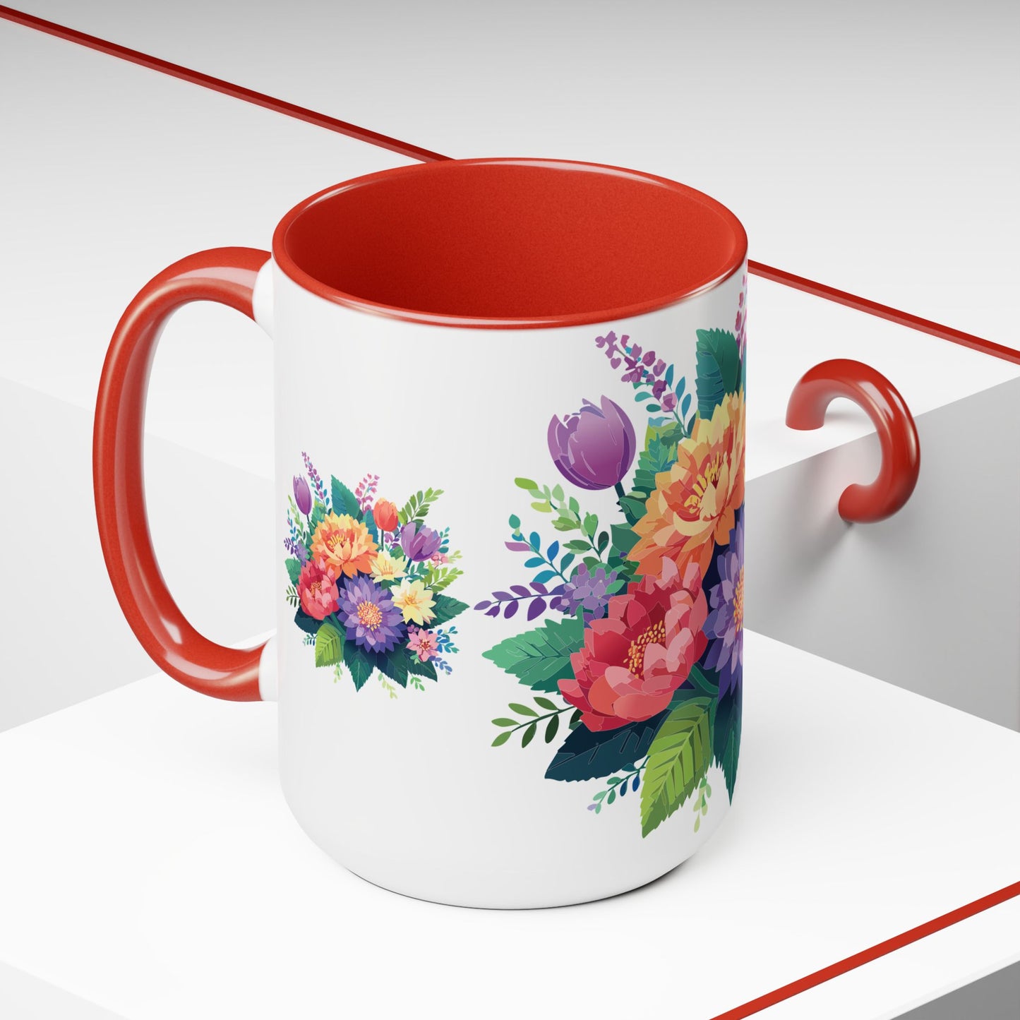 Two-Tone Coffee Mugs with flowers