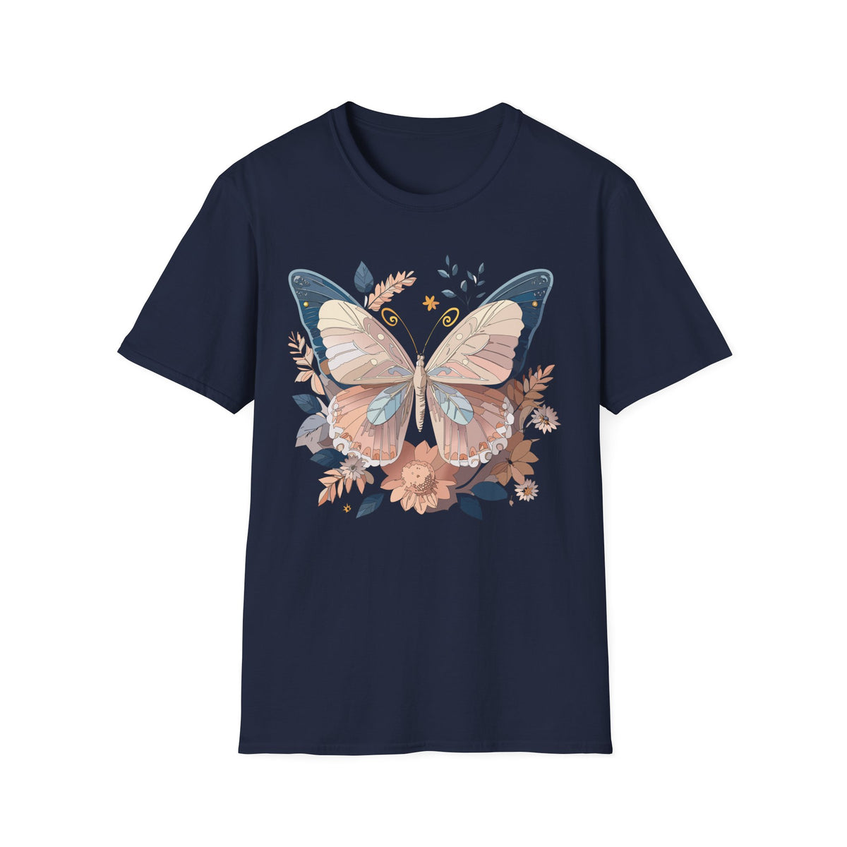 Pastel Botanical Butterfly T-Shirt | Floral Wings Nature Graphic Tee Unisex 100 Cotton Gildan T-Shirt