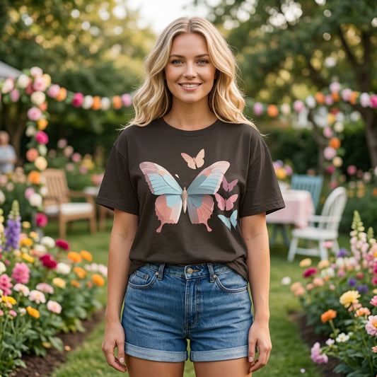 Butterfly Graphic Unisex Cotton Bella+Canvas Tee with Art Design n93