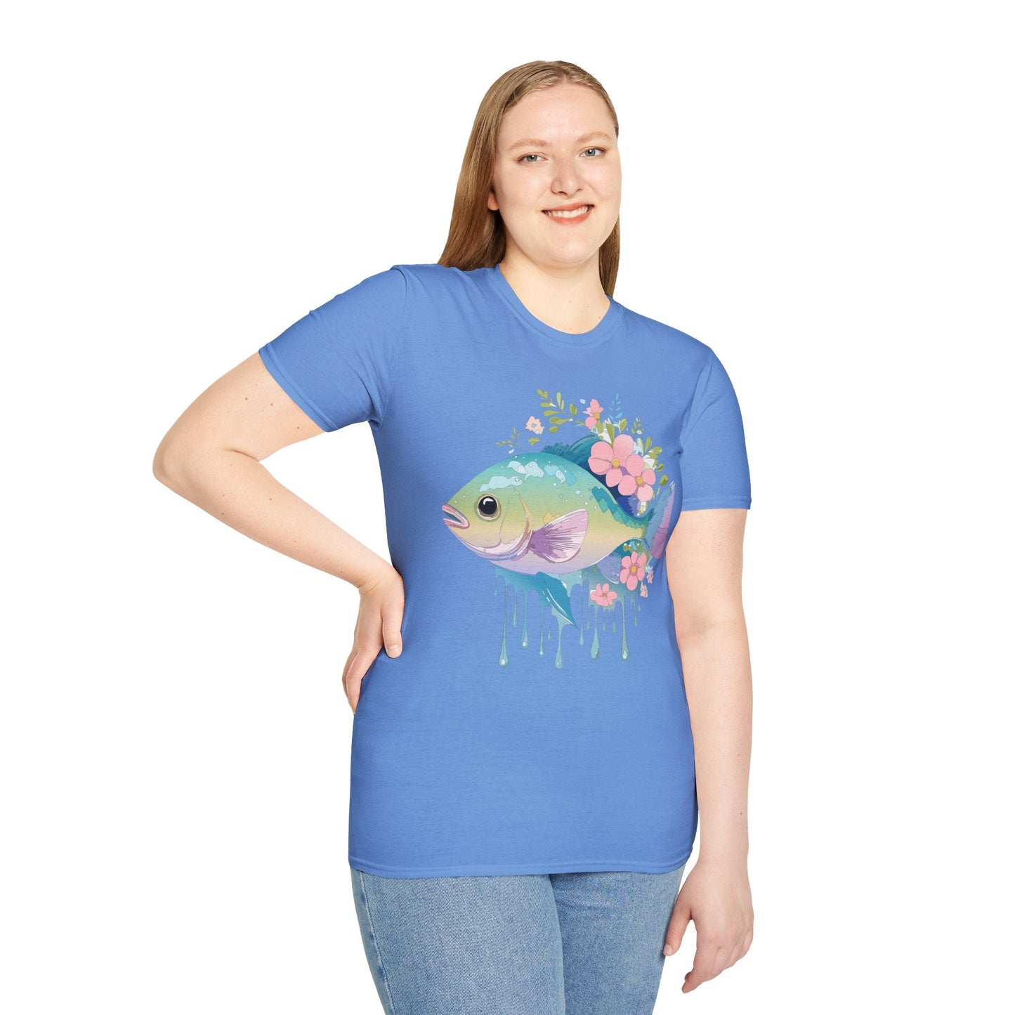 Fish Art Graphic Tee Unisex Gildan Softstyle 64000 100 Percent Ring Spun Cotton Comfortable Tee