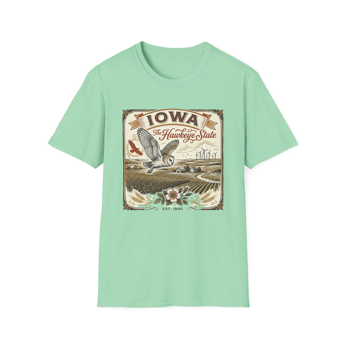 Iowa Hawkeye State Vintage Travel Tourist Graphic Design Unisex 100 Cotton Gildan T-Shirt