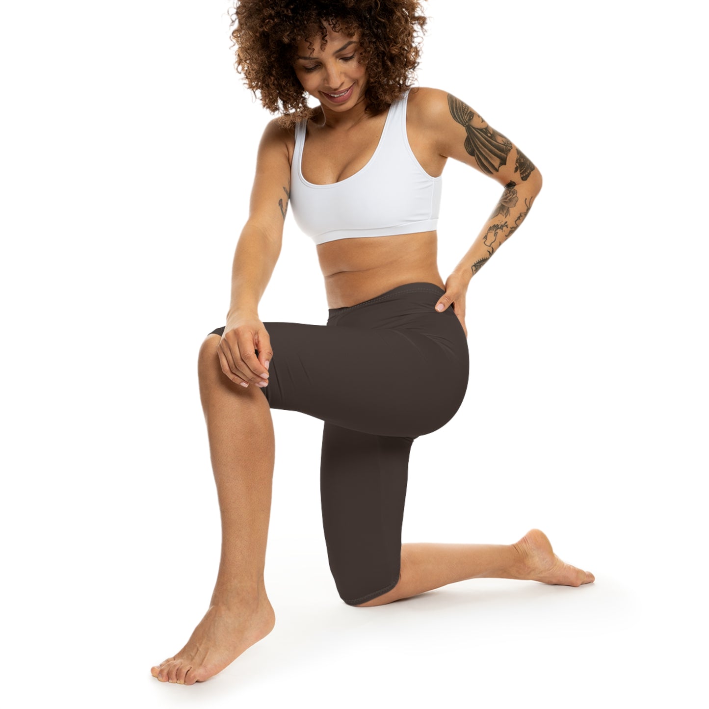 Deep Mocha Color Women's Brushed Suede Poly Span Casual Capri Leggings XS-2XL