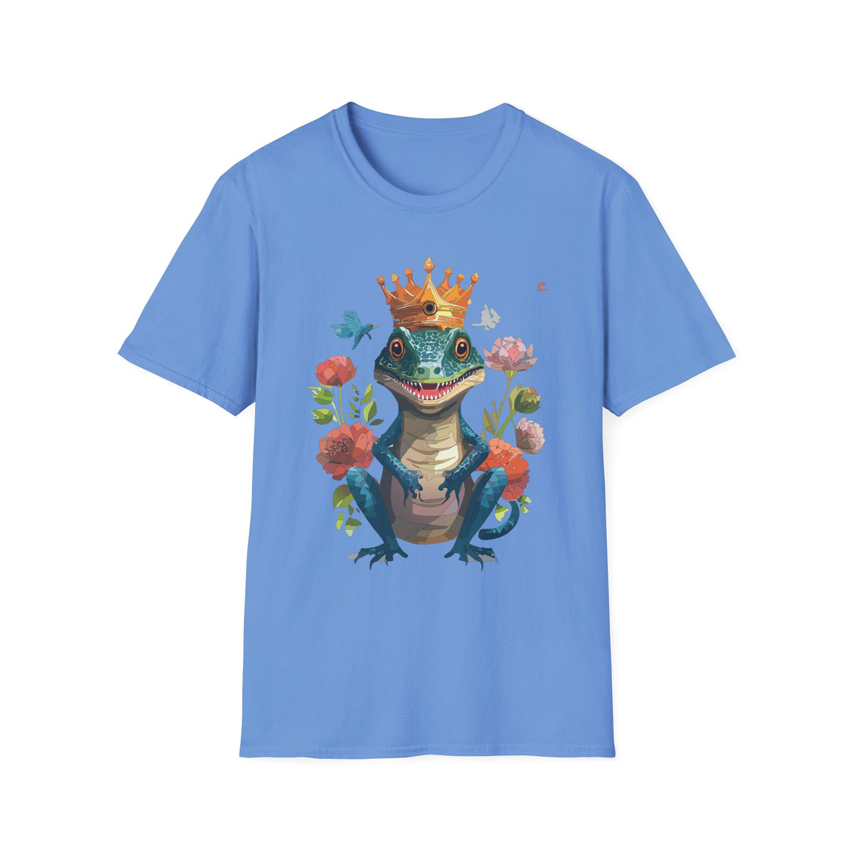 Crowned Lizard Illustration T-Shirt | Regal Gecko with Flowers