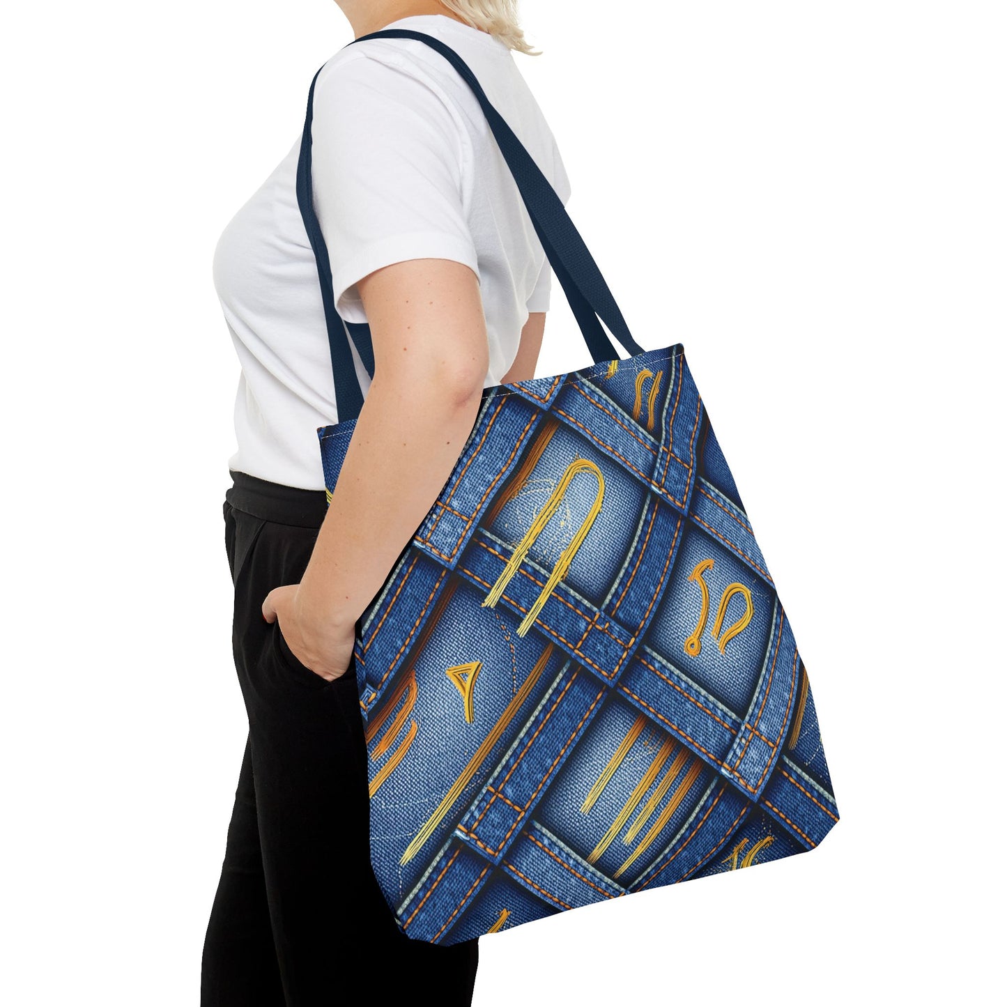 Denim Fabric Imitation Print Unisex Canvas Bag Poly Spun 3 Sizes Tote Bag 184-3