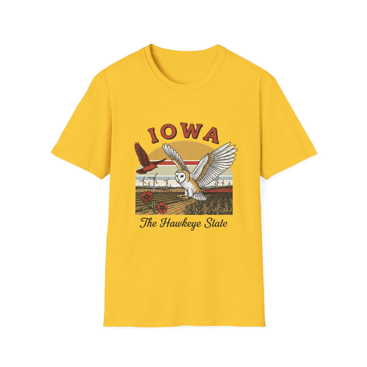 Iowa Barn Owl T-Shirt — The Hawkeye State Vintage State Pride Tee Travel Tourist Graphic Design Unisex 100 Cotton Gildan T-Shirt