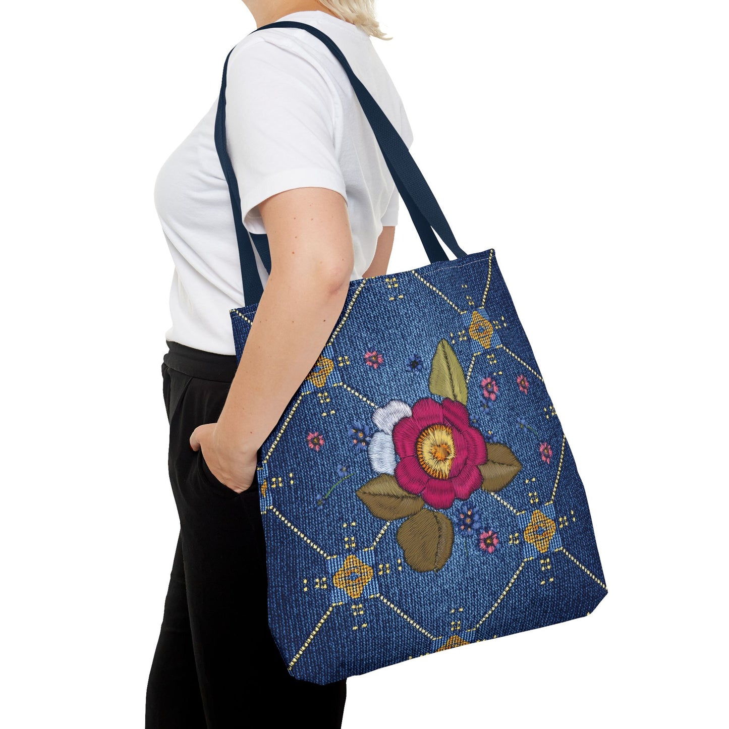 Denim Fabric Imitation Print Unisex Canvas Bag Poly Spun 3 Sizes Tote Bag 159-2