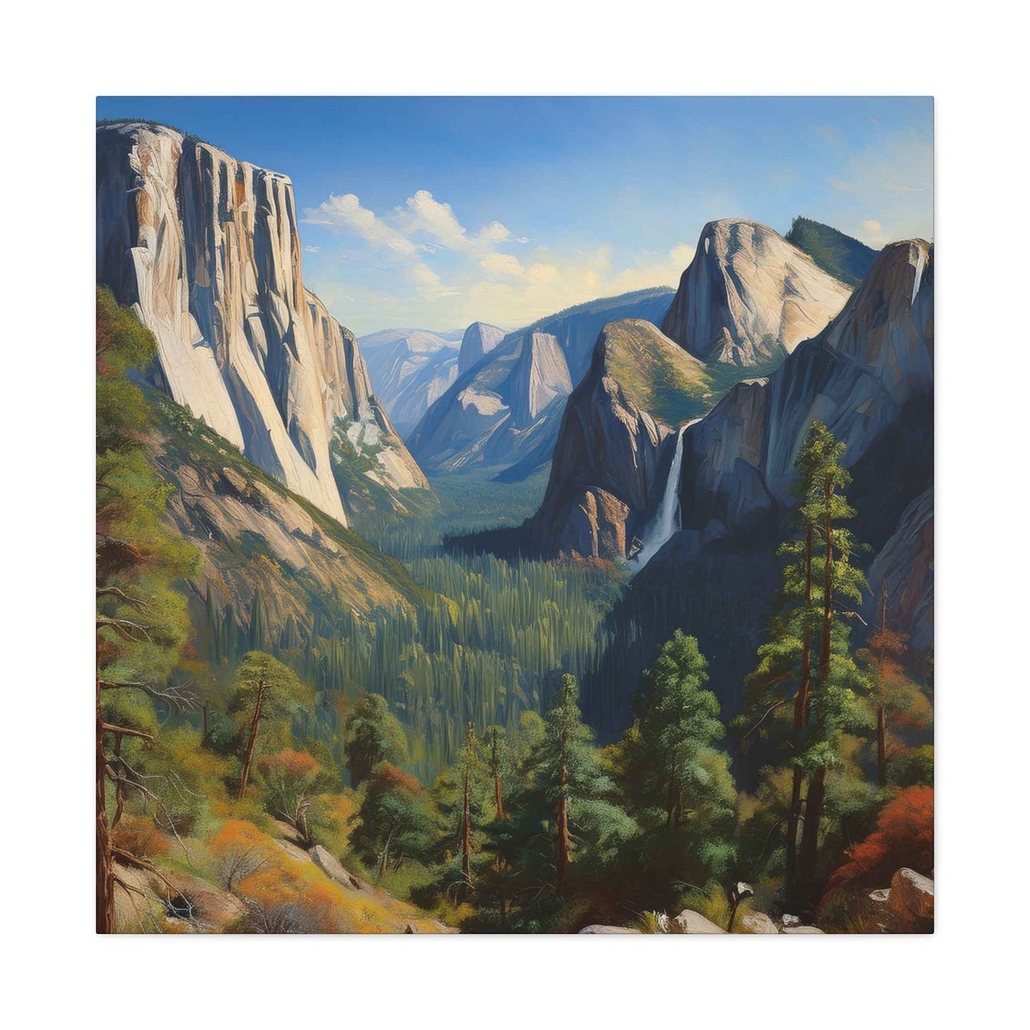 Yosemite Valley Print Canvas, Oil Paint Print 20x20, 24x24, 30x30, 32x32, 36x36 Art Design Print Pine-Wood Inner Frame MC-60
